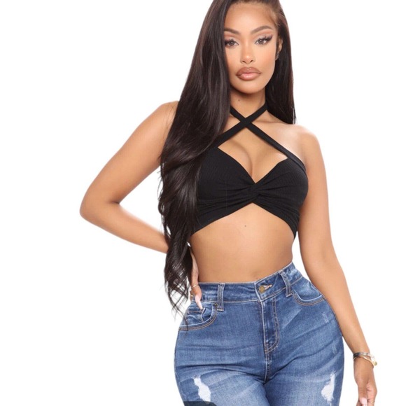 Fashion Nova Tops - NWT Fashion Nova Black Knot About You Ribbed Halter Crop Top Size Small